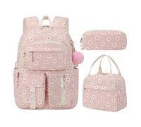 CRGANGZY 3 pezzi set di sacchetti scolastici con box da pranzo e custodia a matita, simpatico zaino in vellutoia for ragazze adolescenti, zaino for ragazze preppy for fiore di rosa scolastico secondar