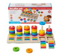 CRGANGZY Giochi di Ordinamento e Sovrapposizione di Colori in Legno, Sfida di Stack con Supporti Anelli e Perline per Educazione e Divertimento in Famiglia