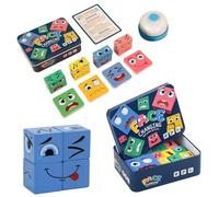 CRGANGZY Gioco di Cubi Magici con Facce Cambianti in Legno, Blocchi Espressivi con Campanello, Puzzle di Abbinamento di Figure Facciali per Bambini, Gioco Creativo di Costruzione in Legno