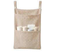 Crib Diaper Organizer - Cotton Bedside Storage Bag | Large Capacity | Kid Bedside Pouch for Milk Bottle Soothing Toys Home Room Traveling