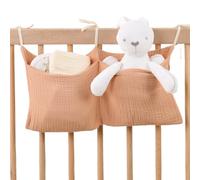Crib Hangable Organizer - Nursery Bedside Storage Caddy, Child Cot Pocket Holder | Two Compartment Childern Essentials Organizer Tidy Solution Space Saving Design, Hanging Diaper Accessory Pouch Multi