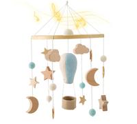 Crib per bambini Mobile per ragazzi Girls Grib in legno giocattoli appesi a campana rotabile con mongolfiera star di palloncini spaziale mobile calmante