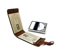 Cribbage Board Game Set - Cribbage Board, Lightweight | Classic Cribbages Game For Kids And Adults, Faux Leather Case, Playing Cards, And Pegs