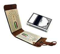 cribbage board travel set,ultimate leather wraparound touring cribbage board-take the game anywhere,with Faux Leather Case and Pegs,Children, Family Celebrations,Camping,Girls,Adults-A