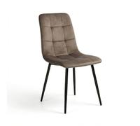 Cribel 6PCs Sedia New ARCA in Velluto Fango con Schienale Trapuntato a Griglia, Sedia Moderna Imbottita per Sala da Pranzo, Cucina e Soggiorno, Gambe in Metallo Nero 42x42xH89 cm