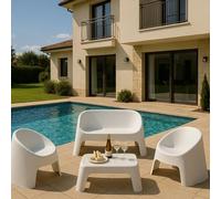 Cribel Corfù Set Da Giardino Esterno Bianco In Polipropilene, Salottino Moderno Con Divano Due Posti, Due Poltrone E Tavolino, Arredo Outdoor Per Terrazza Balcone E Spazi Aperti