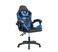CRIBEL Sedia da Gaming Ergonomica Blu Nera con Cuscino Lombare e Poggiatesta, Poltrona Ufficio Girevole in Ecopelle, Sedia da Scrivania Cameretta PC Regolabile con Braccioli Imbottiti