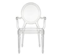 Cribel Set da 4 Atene Poltrona Trasparente in Policarbonato con Braccioli Integrati, Design Classico Rivisitato con Schienale Ovale Decorato 58x55x99.5 cm