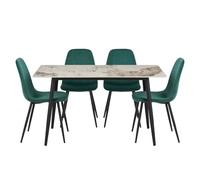 Cribel SET FOUND Set Tavolo da Pranzo con 4 Sedie Verde Smeraldo, Tavolo Rettangolare Kashmir/Beige con Angoli Arrotondati e Gambe Nere, Sedie in Velluto