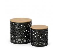 Cribel Set Tavolini Circle in Rovere e Metallo Nero | Tavolini da Salotto Moderni Rotondi con Piano Effetto Legno e Base in Metallo Verniciato Nero | Design Elegante per Soggiorno, Living o Ingresso