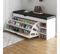 Cribricea Panca da ingresso moderna con contenitore nascosto, seduta imbottita in pelle, scarpiera for bambini e adulti, bianca(White,100x50x31cm)