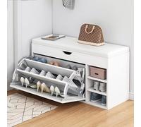 Cribricea Panca da ingresso moderna con contenitore nascosto, seduta imbottita in pelle, scarpiera for bambini e adulti, bianca(White,80x50x31cm)