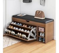 Cribricea Panca da ingresso moderna con contenitore nascosto, seduta imbottita in pelle, scarpiera for bambini e adulti, bianca(Brown,100x50x31cm)