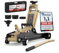 Cric idraulico 2,5T extra piatto con borsa da trasporto, 3 cuscinetti in gomma e adattatore - cric idraulico per autovetture fino a 2.500 kg (beige)