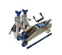 Cric Sollevatore Idraulico a Carrello 2.5T + 2 Cavalletti Auto 2500KG | Crick da Officina con Ruote e Testa Dentata | Altezza 127-330mm | Colore Casuale | Kit Sicurezza per Sollevamento Veicoli