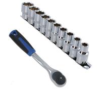 Cricchetto curvo unità 1/2" 72 denti + prese metriche poco profonde 10 mm -...