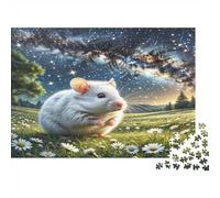 Criceto Roborovski - Carta resistente - Criceto bianco nel prato di margherite sotto il cielo stellato - Puzzle - Antistress - Arredamento casa - 70x50cm/1000 pezzi