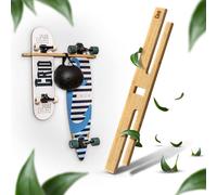 CRID Supporto da parete doppio skateboard in bambù - Supporto universale per 2 skateboard, longboard, snowboard, wakeboard, Balance Board - Incluso kit di montaggio - Design moderno (supporto