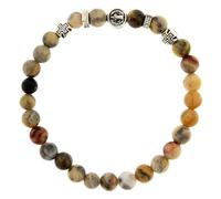 crigema - Bracciale religioso in pietra naturale con San Benedetto e il suo stemma - Braccialetto elastico unisex di 18-20 cm di circonferenza (AGATA CRAZY)