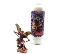 CRIGEMA - Kit Devozionale San Michele Arcangelo - Statua in Resina di 7 cm e Candela di Preghiera Novena 18x7 cm 216 Ore di Combustione 100% Vegetale