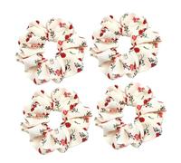 CRILSTYLEO 4pezzi Hair Scrunchies Con Stampa Floreale Accessori Per Stile Chic Con Fiori Rossi e Beige Per Code Di Cavallo e Look Quotidiani Per Donne e Ragazze