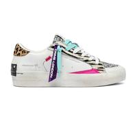 Crime London Sneaker SK8 Deluxe Bianca e Fucsia con Glitter Argento e Cavallino Animalier - 2010 5PP7B - Taglia 37
