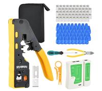 Crimpatrice RJ45, Pinza Crimpatrice RJ45 Pass Through Multifunzione Spelafili per Cavo Ethernet CAT7/CAT6A/CAT6/CAT5E/CAT5 con Tester per Cavi di Rete Connettori RJ45 Coperture, Strumenti Kit di Rete