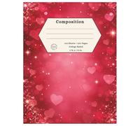 Crimson Shimmer Hearts Composition Book: College Ruled, 200 Pages (100 Sheets), 9.75" x 7.5", Aesthetic Red Sparkle Journal for School and Office