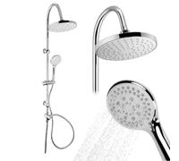 Crisalide® - Doccia Mix Cromata con Soffione Ø 20 cm, Doccetta 3 Getti e Asta Regolabile, Colonna Doccia in Acciaio Cromato e ABS con Deviatore e Presa d’Acqua 1/2”