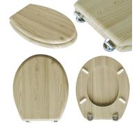 Crisalide® - Sedile WC Universale Effetto Legno Chiaro in MDF, Copriwater Ovale con Chiusura Soft, Cerniere Regolabili in Metallo, Tavoletta WC Facile da Pulire, 37 x 43,7-46,7 cm