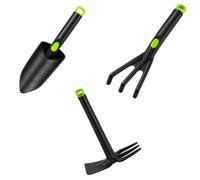 Crisalide® - Set 3 Utensili da Giardino in Plastica Resistente, Trapiantatore, Rastrello 3 Denti e Zappetta con Tridente, Attrezzi Manuali per Vasi, Orto, Giardino e Balcone