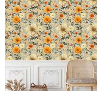 Crisantemo Carta da Parati Rimovibile Autoadesiva Arancione Bianco Fiori Impermeabile Ispessita Opaco Pellicola Adesivo Mobilia Decorativo Rullo Sticker per Cucina Camera da Letto Bagno 0.45x5 m