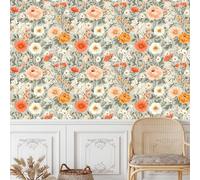 Crisantemo Carta da Parati Rimovibile Autoadesiva Arancione Bianco Fiori Impermeabile Ispessita Opaco Pellicola Adesivo Mobilia Decorativo Rullo Sticker per Cucina Camera da Letto Bagno 0.3x5 m
