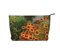 Crisantemo celeste (1) borsa per il trucco in velluto a coste con chiusura a cerniera, organizer multifunzionale 22 x 7 x 17 cm per viaggi, campeggio, vacanze, fitness, Nero , Taglia unica