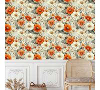 Crisantemo Pellicola Adesiva per Mobili Carta da Parati Rimovibile Arancione Bianco Fiori Autoadesiva Opaco Ispessita Wallpaper Impermeabile Rullo Sticker per Muro Cucina Armadio Porta 0.3x5 m