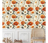 Crisantemo Pellicola Adesiva per Mobili Carta da Parati Rimovibile Arancione Bianco Fiori Autoadesiva Opaco Ispessita Wallpaper Impermeabile Rullo Sticker per Muro Cucina Armadio Porta 0.45x5 m