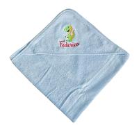 CrisArt Asciugamano blu con cappuccio personalizzato, accappatoio a triangolo neonato ricamato con nome e disegno a scelta, idea regalo nascita battesimo Natale bimbo