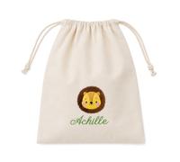 CrisArt Sacca asilo bambini porta bavaglini con nome e disegno a scelta, sacchetto con leone arcobaleno unicorno animali rosa o beige, porta cambio misura piccola