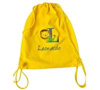 CrisArt Sacca asilo nido in 100% cotone misura grande 47x37cm, personalizzata con nome ricamato e disegno opzionale a scelta fra più di 30 disegni (Giallo)
