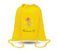 CrisArt Sacca asilo nido in 100% cotone, personalizzata con nome ricamato e simpatico disegno a scelta, zainetto giallo per nido o materna, misura grande 47x37cm