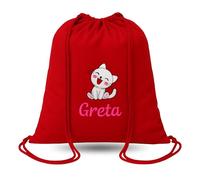 CrisArt Sacca asilo nido in 100% cotone, personalizzata con nome ricamato e simpatico disegno a scelta, zainetto rosso per nido o materna, misura grande 47x37cm (Rosso)