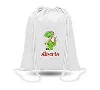 CrisArt Sacca asilo nido in 100% cotone, personalizzata con nome ricamato e simpatico disegno a scelta, zainetto bianco per nido o materna, misura grande 47x37cm