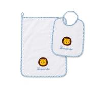 CrisArt Set asilo nido personalizzabile 1 bavaglino e 1 asciugamano con nome e disegno unisex, coordinato scuola materna della infanzia per bimbo o bimba, morbida spugna di cotone Made in Italy