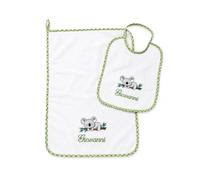 CrisArt Set asilo nido personalizzabile 1 bavaglino e 1 asciugamano con nome e disegno unisex, coordinato scuola materna della infanzia per bimbo o bimba, morbida spugna di cotone Made in Italy