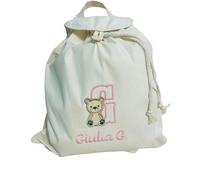 CrisArt Zaino per bambini personalizzato con nome ricamato per asilo nido, porta giochi con orsetto, leone, ecc zainetto passeggiate porta merenda (bimba)