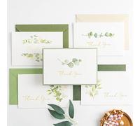 Crisky Confezione da 50 biglietti di ringraziamento con buste color eucalipto verde per matrimoni, addio al nubilato, baby shower, piccole imprese, lauree