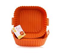 CRISPHUNTER Teglie Quadrate in Silicone Rigido per Friggitrice ad Aria, Set 2 Pezzi Misura 25 x 22 x 7,3 cm, BPA FREE, Cestelli Riutilizzabili, Resistenti e Pieghevoli