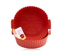 CRISPHUNTER Teglie Rotonde in Silicone Rigido per Friggitrice ad Aria, Set 2 Pezzi Misura L 24 x 22,5 x 7,6 cm, BPA FREE, Cestelli Riutilizzabili, Resistenti e Pieghevoli