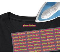 CrisPhy 70 etichette adesive per abbigliamento personalizzate. Dimensioni: 40 x 7 mm. Mini adesivi termoadesivi da stiro