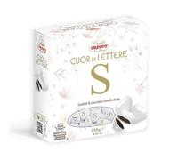 Crispo Confetti Cuor di Lettere al Cioccolato Extra Fondente a Forma di Cuore con Lettera a SCELTA 250g (LETTERA S)